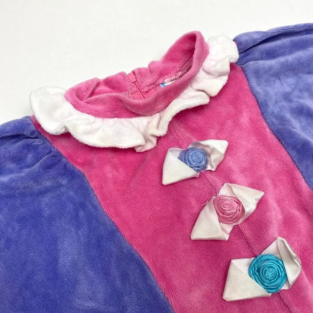 Vintage Girls Bright Color Block Velour Jumpsuit 6-9 Months